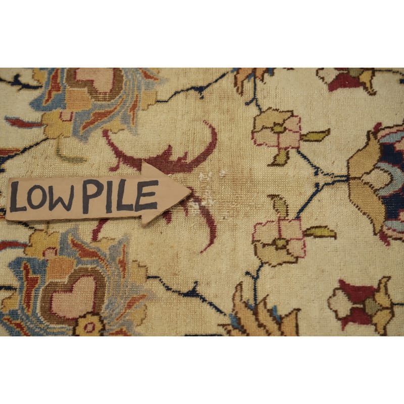 Hand Knotted Oriental 100% Wool Carpet Traditional Floral Beige & Ivories Tabriz Area Rug - 13' 7'' X 10' 4''
