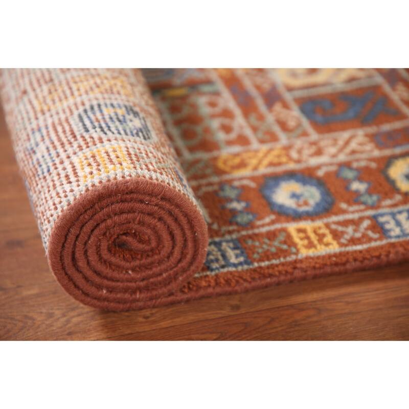 Orange Khotan Runner Rug Hand-Knotted Wool Carpet - 2'6"x 8'0"