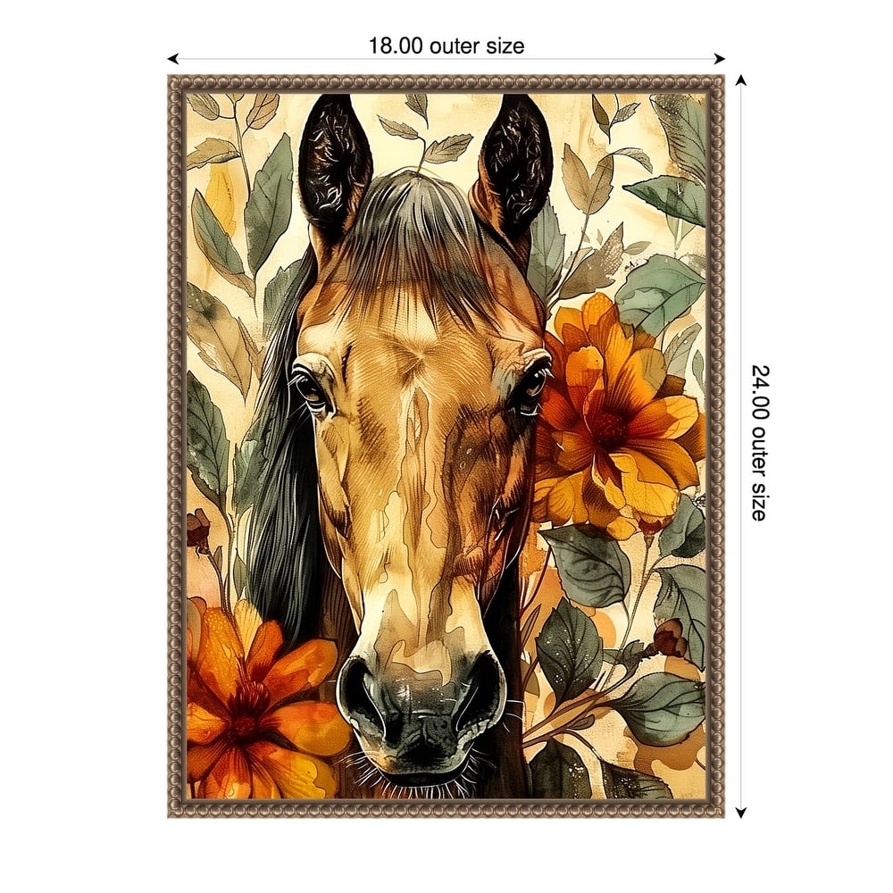 Horse in Flowers by Justyna Jaszke Framed Canvas Wall Art