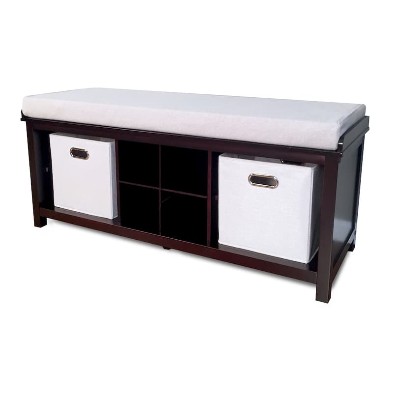 John Louis Home Solid Wood Entryway Bench with 4 Shoe Cubbies Espresso
