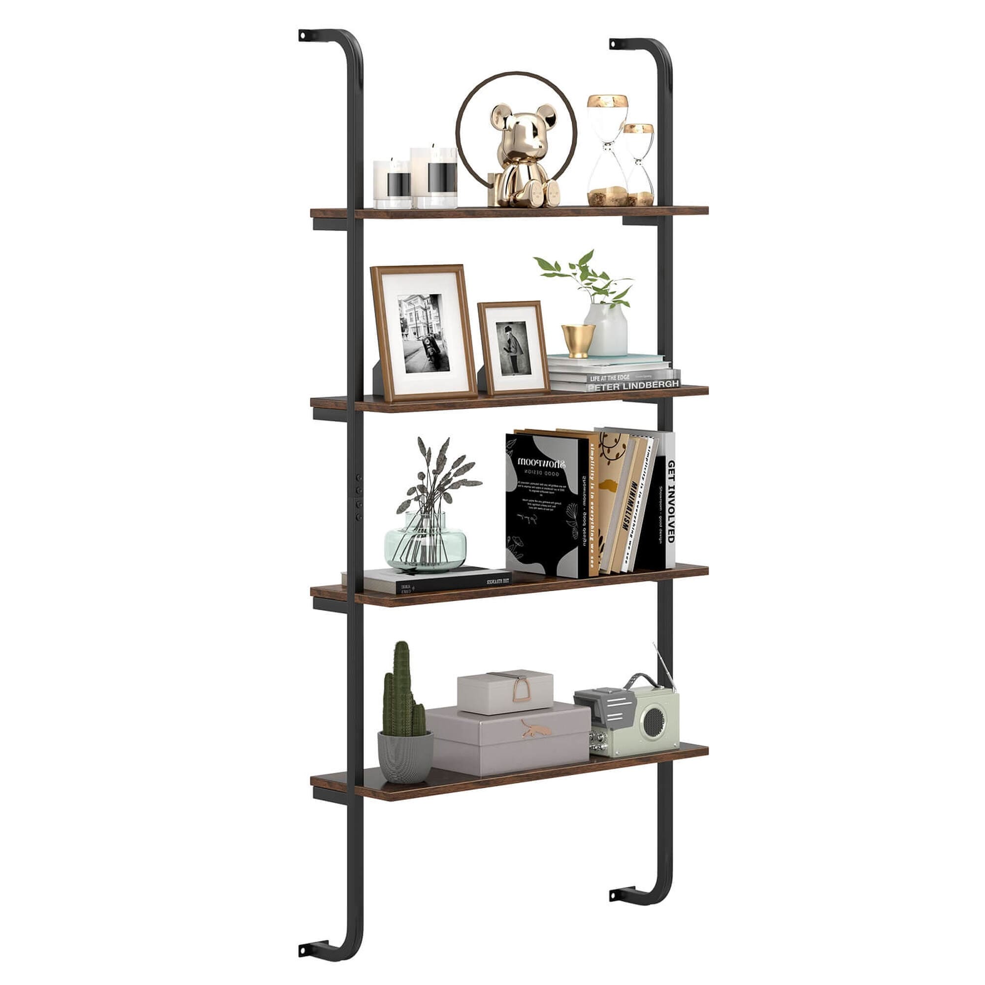 Costway 1/2 PCS 4-Tier Wall-mounted Ladder Shelf Display Bookshelf