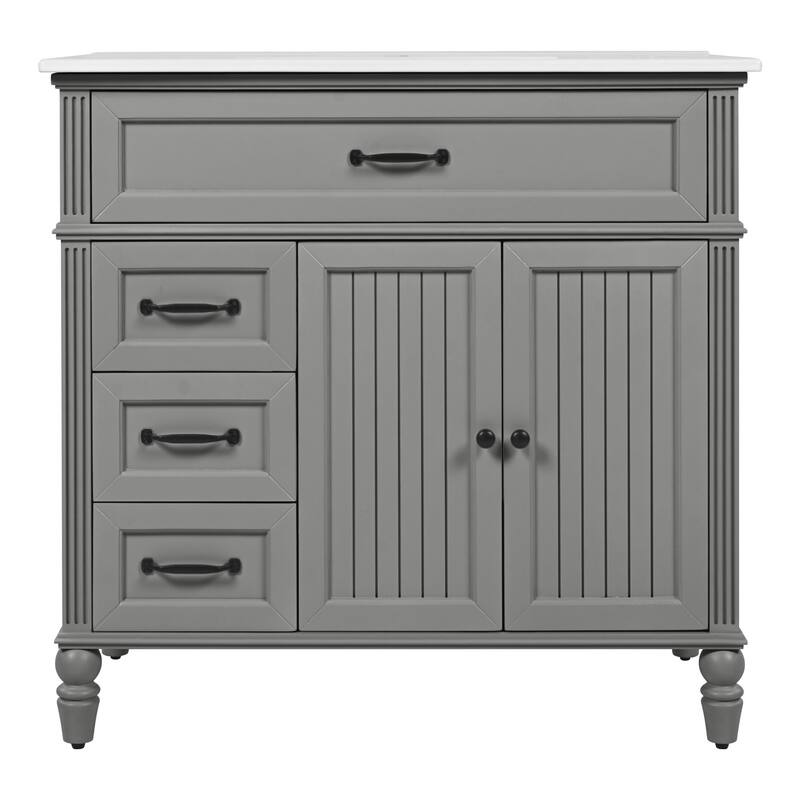 Roomfitters 36" Bathroom Vanity with Integrated Ceramic Sink, Solid Wood Frame and Soft-Close Storage