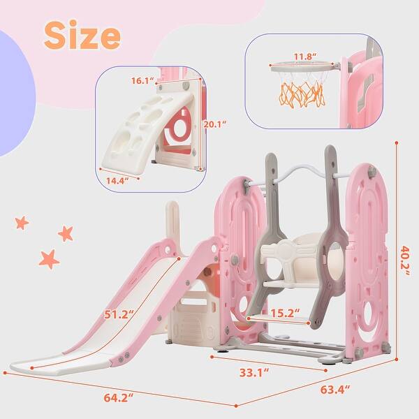 dimension image slide 1 of 2, Toddler Slide and Swing Set 5 in 1