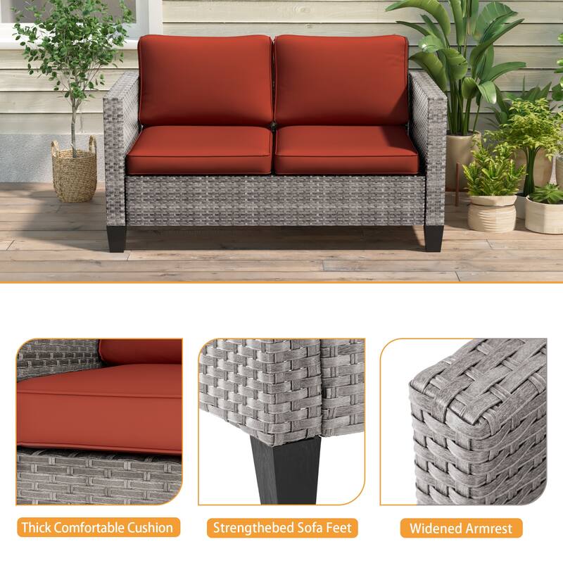 Livoosun Patio Loveseat Sofa Outdoor Wicker Couch, 2-Seater Furniture with High Back and Removable Cushions