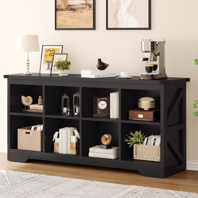 Moasis Farmhouse 6 Cube 8 Cube Storage Shelf Organizer Bookcase Cubby Cabinet - 8 Cube - Black