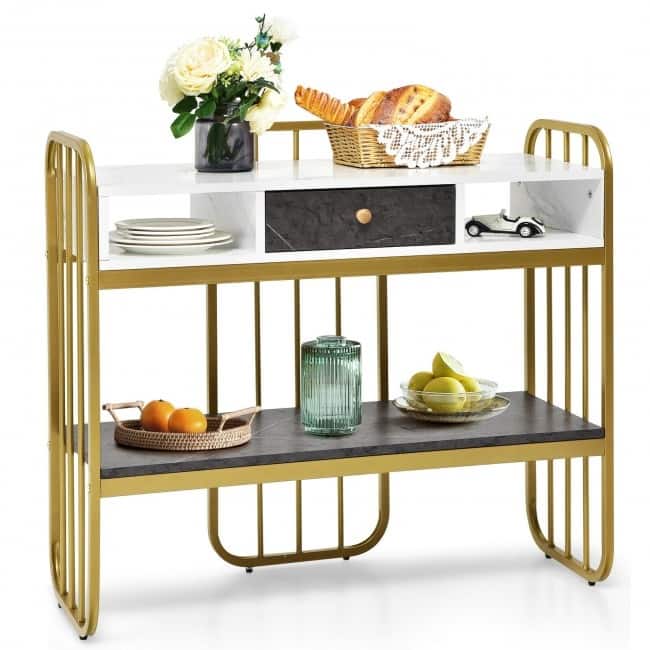 Console Table with Drawer Storage Shelf Wide Tabletop-White - 35.5" x 13" x 31.5"(L x W x H)