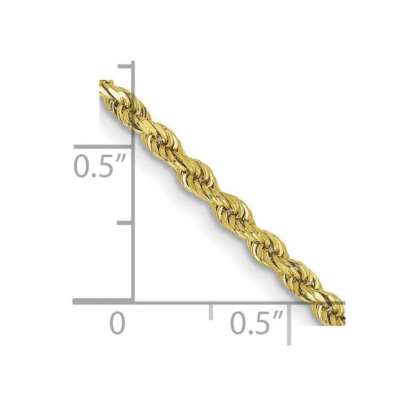 Curata 10k Yellow Gold 2.5mm Semi solid Diamond Cut Rope Chain Necklace for Men (Lobster)