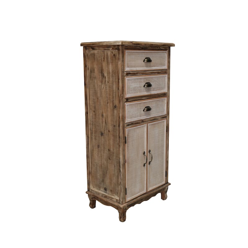 Rustic Wooden Storage Cabinet with Decorative Cutout Door & 3 Drawers, Tall Narrow Organizer for Living Room, Bedroom