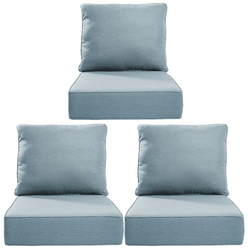 Gymojoy 24"x24"x6" Thick Cushions & Pillows Set - Deep Seat Indoor/Outdoor Water & Fade Resistant - Baby Blue - Three Sets