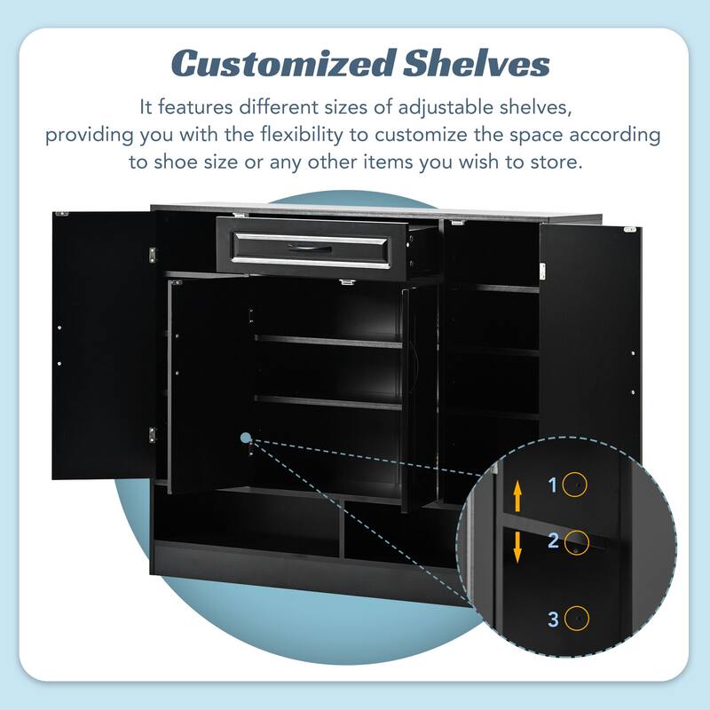 Shoe Cabinet with Doors, Modern Shoe Storage Cabinet with Adjustable Shelves, Wood Free Standing Shoe Storage for Entryway