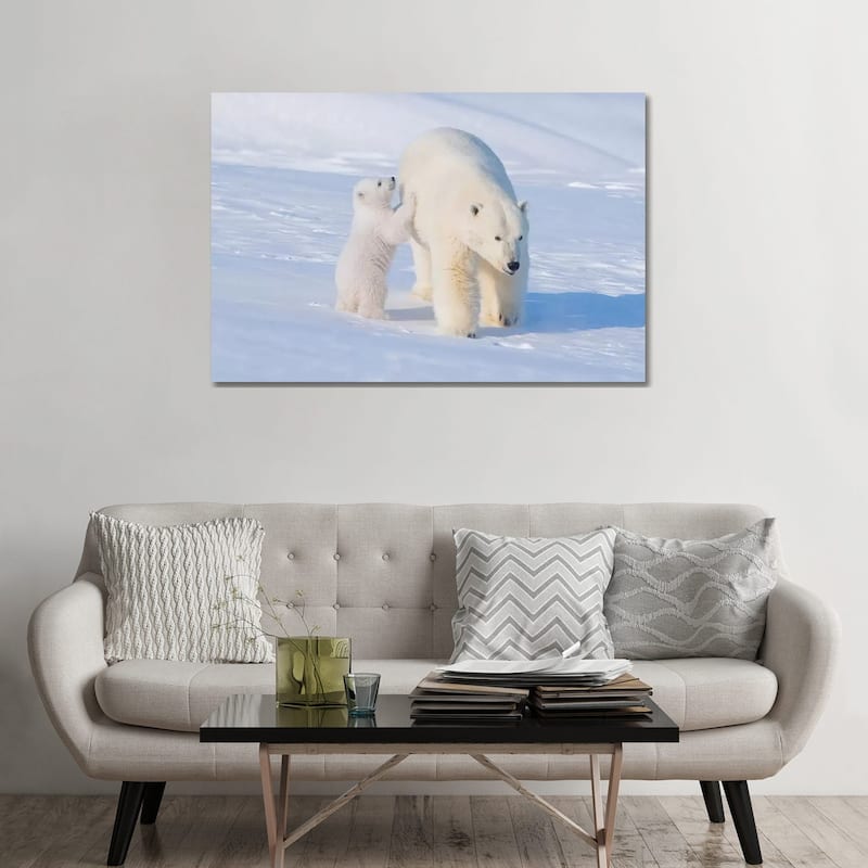 iCanvas "Polar Bear Sow With Spring Cub Newly Emerged From Their Den, Area 1002, ANWR, Alaska" by Steve Kazlowski Canvas Print - 32x48x1.5