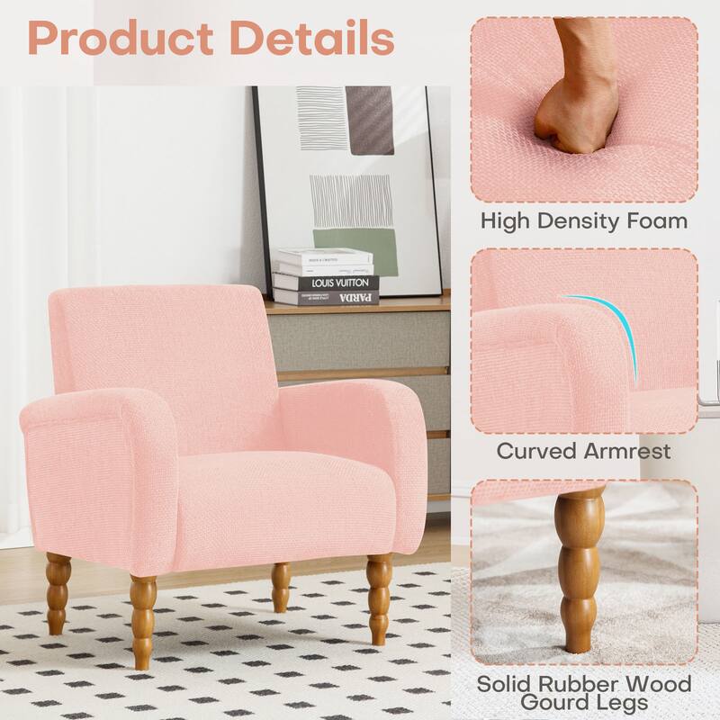 Fabric Armchair Accent Chair with Arms & Wood Legs