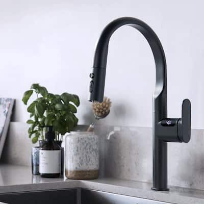 Kitchen Sink Faucet with Pull Down Sprayer, 18.46"H Commercial Kitchen Faucet for Sink, Solid Brass Digital Display