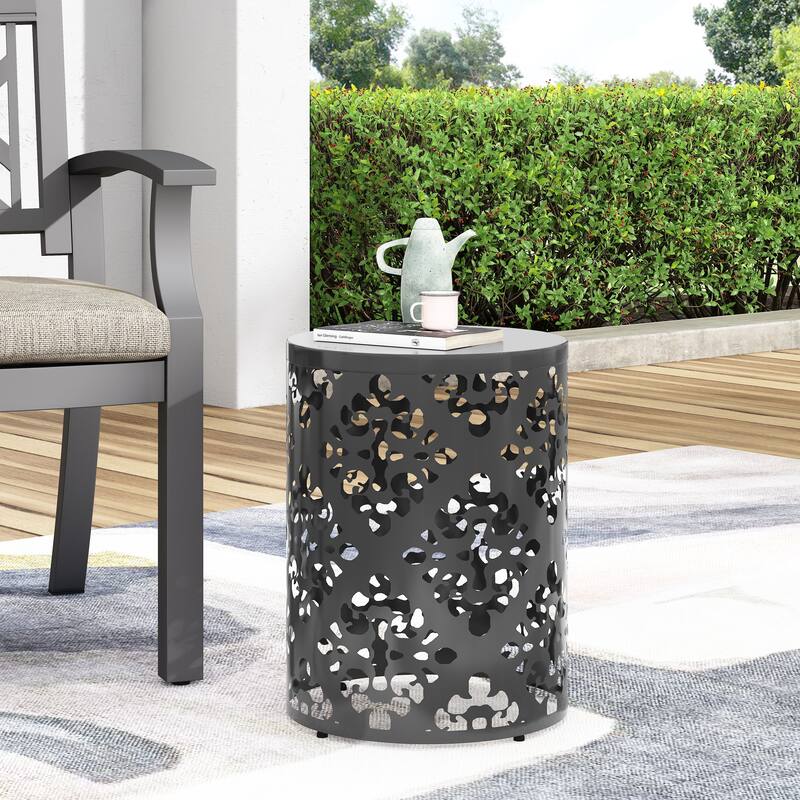 Metal end Table Outdoor Side Table for Patio,Concrete Side Table Tree Stump Side Table,Garden Stool Side Table