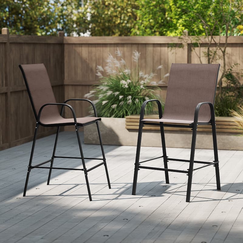 Gymax 4PCS Outdoor Bar Stools 29'' Fabric Bar Height Stools w/