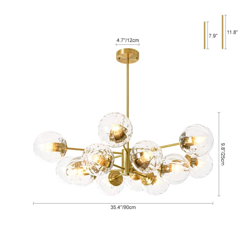 Glam 2-Tier Clear Ribbed Glass Bubble Sputnik Chandelier 35.4in