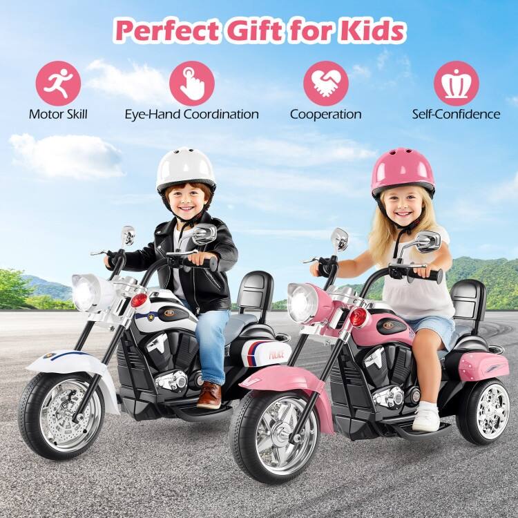 6V Powered Toddler 3-Wheel Motorbike Ride On Toy with Horn and Headlight - 36" x 19" x 25" (L x W x H)