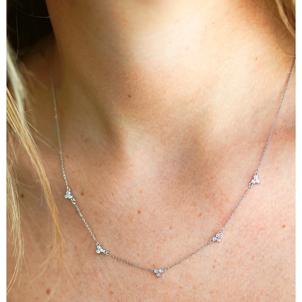 Kobelli 0.17 Carat Natural Diamond Solid 14k Gold Tri-Bezel Station Necklace