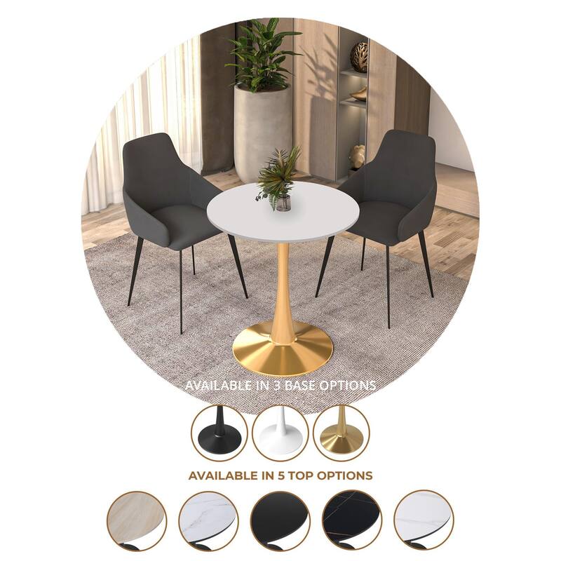 LeisureMod Bristol 27" Round Dining Table for 4 with MDF Tabletop in Gold Steel Base for Kitchen & Dining Room