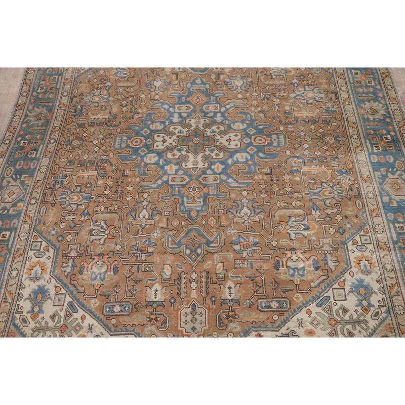 Brown Tabriz Persian Area Rug Hand-Knotted Geometric Wool Carpet - 6'5"x 9'8"