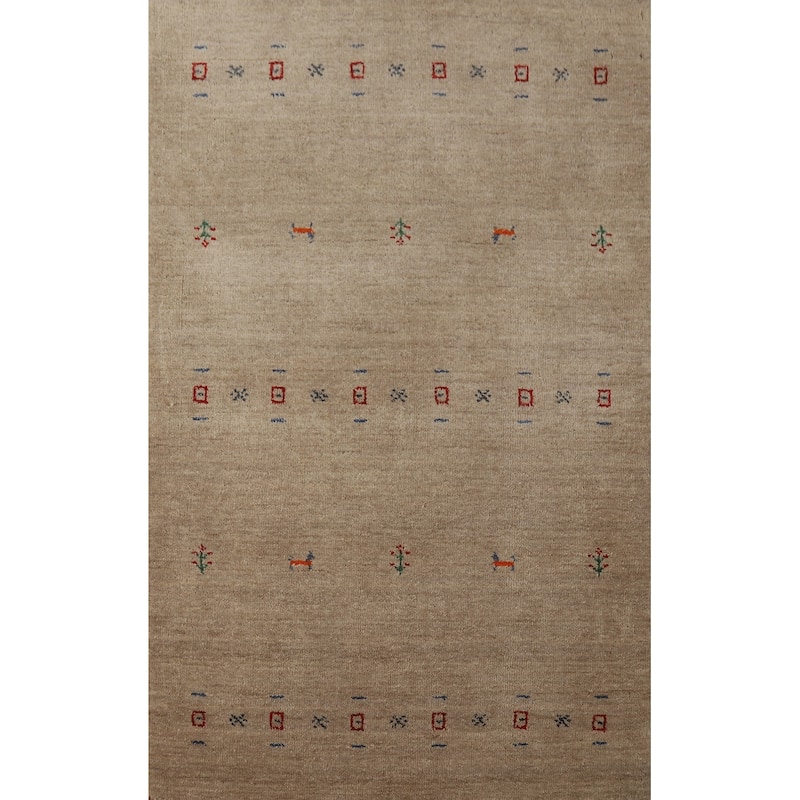 Hand Knotted Oriental 100% Wool Carpet Tribal Animal Pictorial Brown Gabbeh Area Rug - 4' 10'' X 3' 1''
