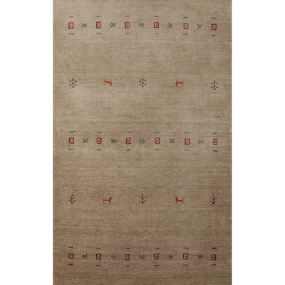 Hand Knotted Oriental 100% Wool Carpet Tribal Animal Pictorial Brown Gabbeh Area Rug - 4' 10'' X 3' 1''