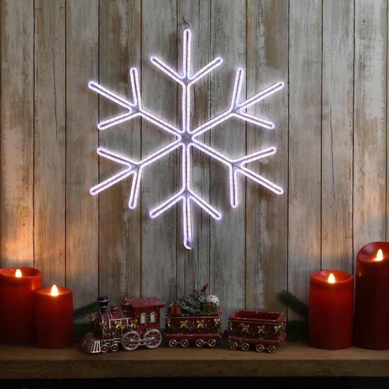 National Tree Company 18 in. Neon Style Lighted Snowflake Decoration - White - 18 in