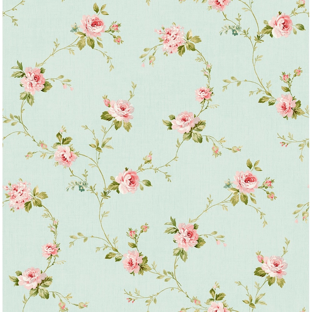 Seabrook Designs Pink Floral Trail Unpasted Wallpaper