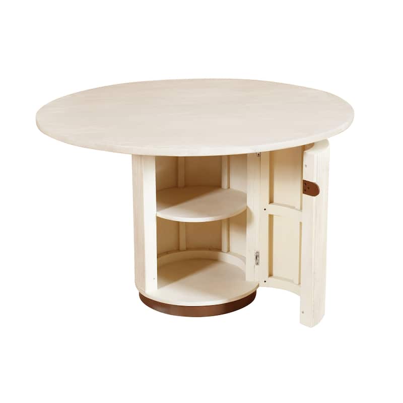 Navine Transitional Whitewashed Wood Round Dining Table by Sevita, 48" D x 48" W x 30" H - 48"D x 48"W x 30"H
