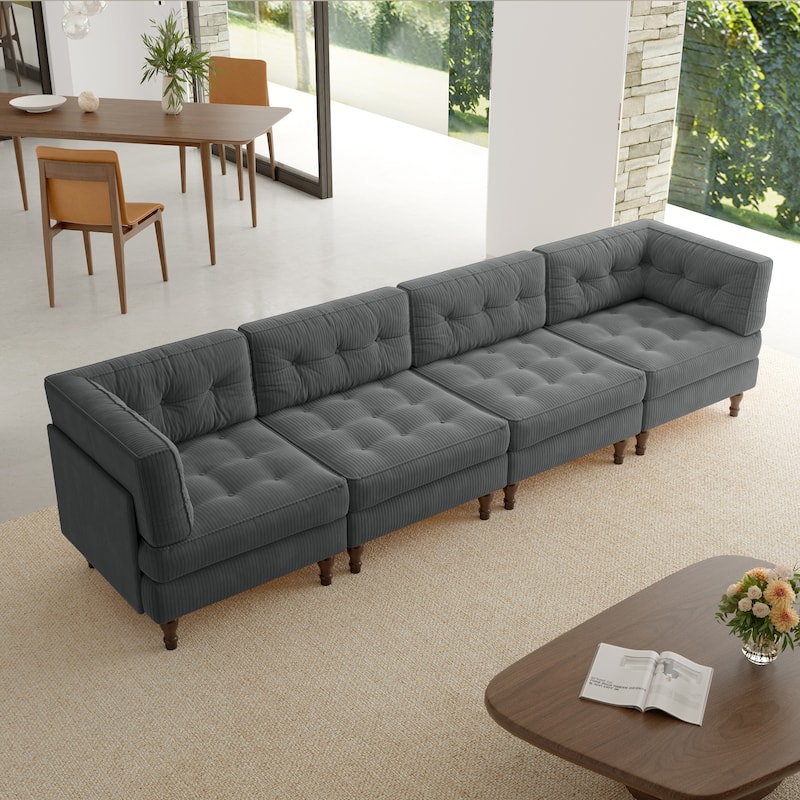 Oversized Modular Sectional Corduroy Fabric Tufted Sofa
