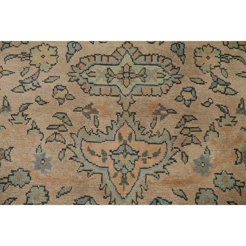 Hand Knotted Oriental 100% Wool Carpet Traditional Floral Brown Tabriz Area Rug - 11' 7'' X 8' 3''