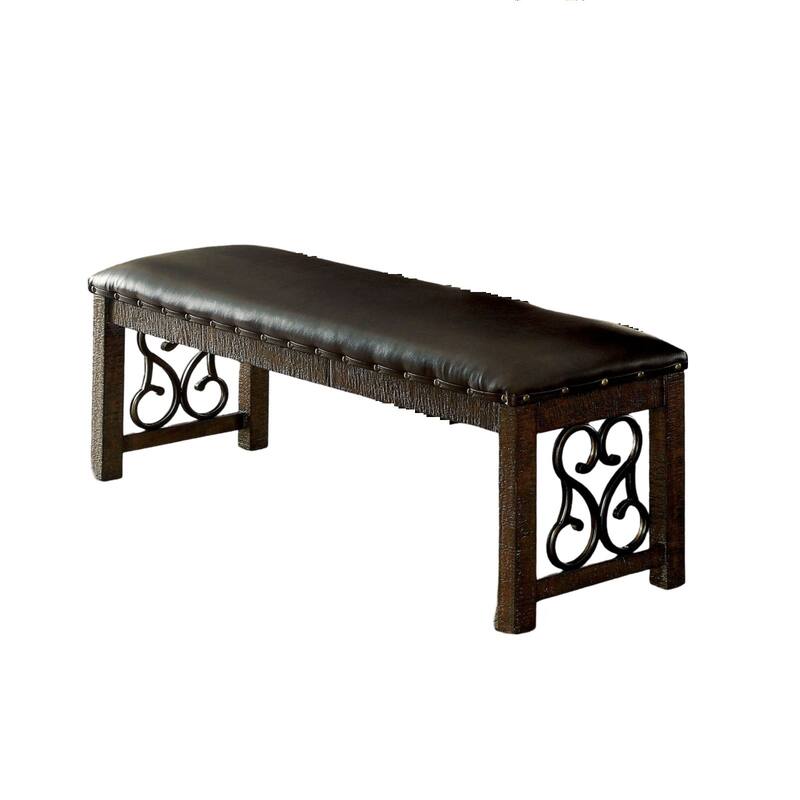Traditional 1pc Bench Dining Room Leatherette Espresso Seat Rustic Walnut Finish Wooden Bench