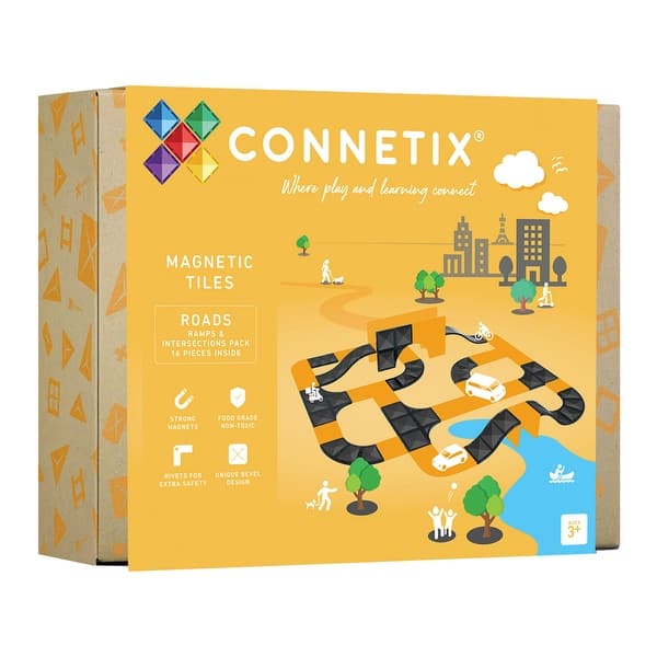 slide 2 of 8, Connetix Magnetic Tiles Ramps & Intersections Pack, 16 Pieces Black - Kids