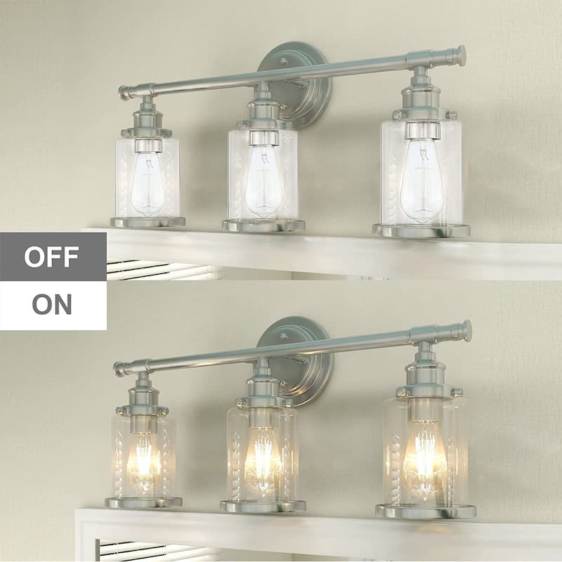 3-Light Brushed Nickle Linear Vanity Light with Towel Bar