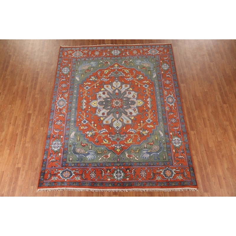 Animal Pictorial Ziegler Area Rug Handmade Oriental Floral Wool Carpet - 7'11"x 9'10"