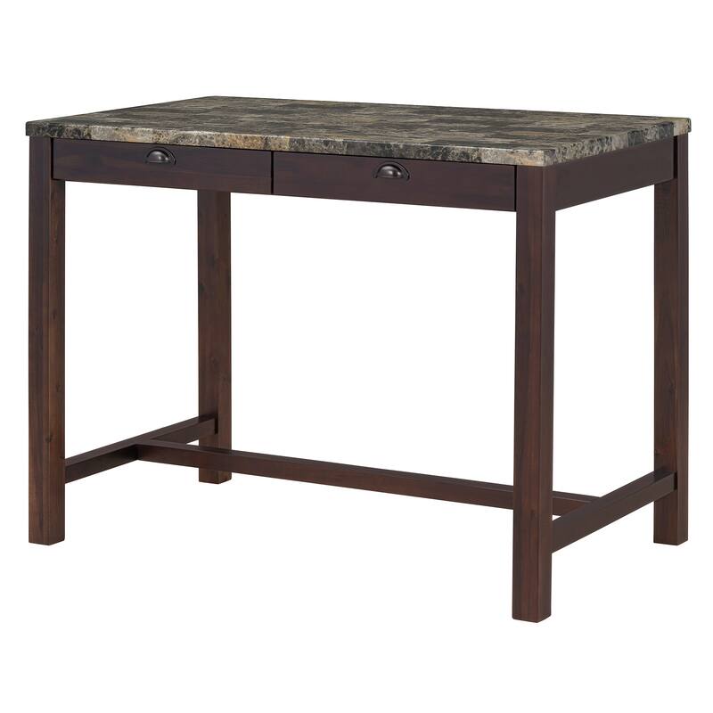 Modern Faux Marble Bar Table Set with Storage & Stools
