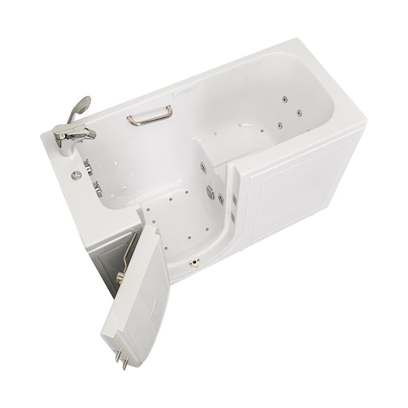 Ella Lounger 27"x60" Acrylic Hydro Massage Walk-In Bathtub with Outward Swing Door, 2 Piece Fast Fill Faucet, 2" Dual Drain