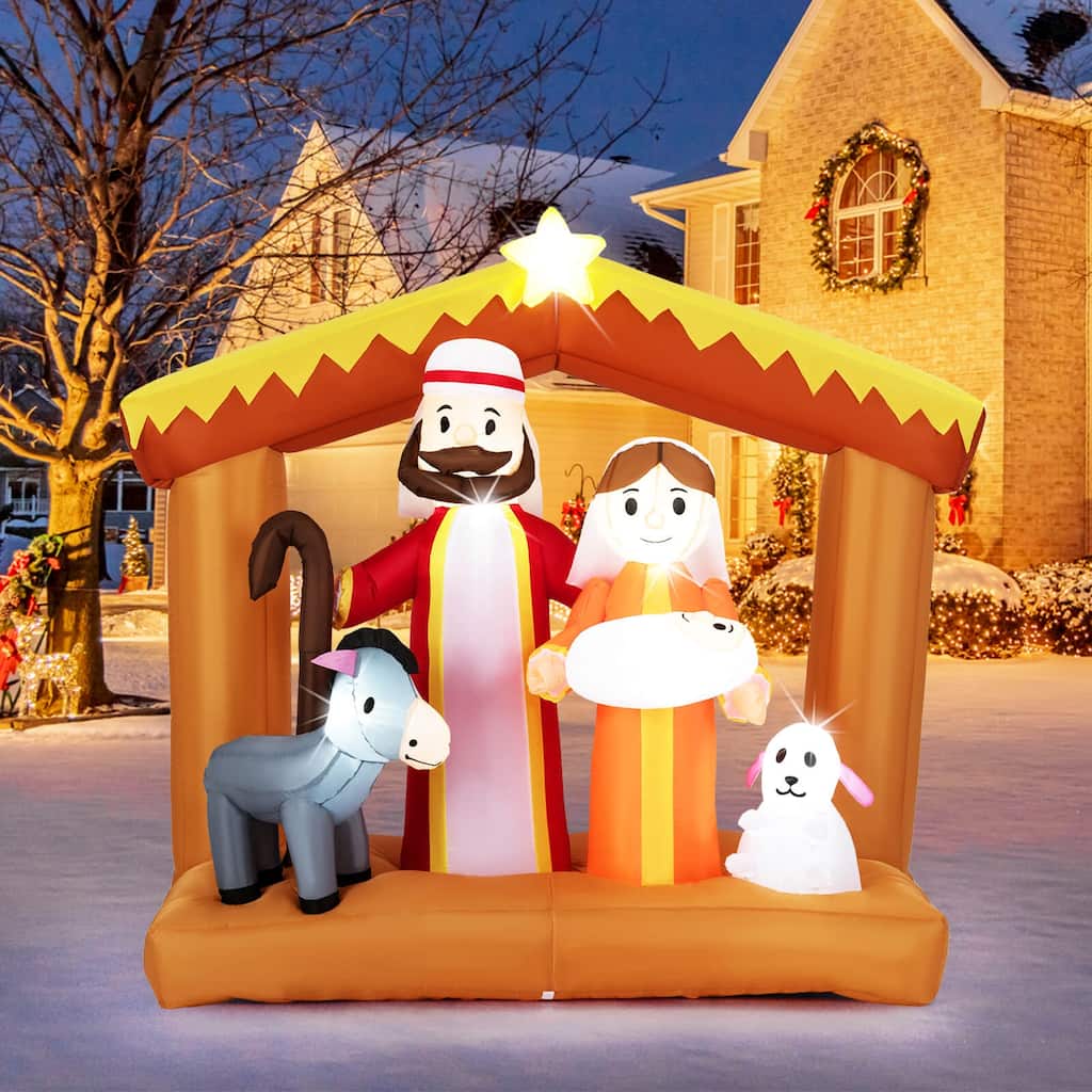 Costway 6 FT Christmas Inflatables Nativity Scene Decoration with - See Details