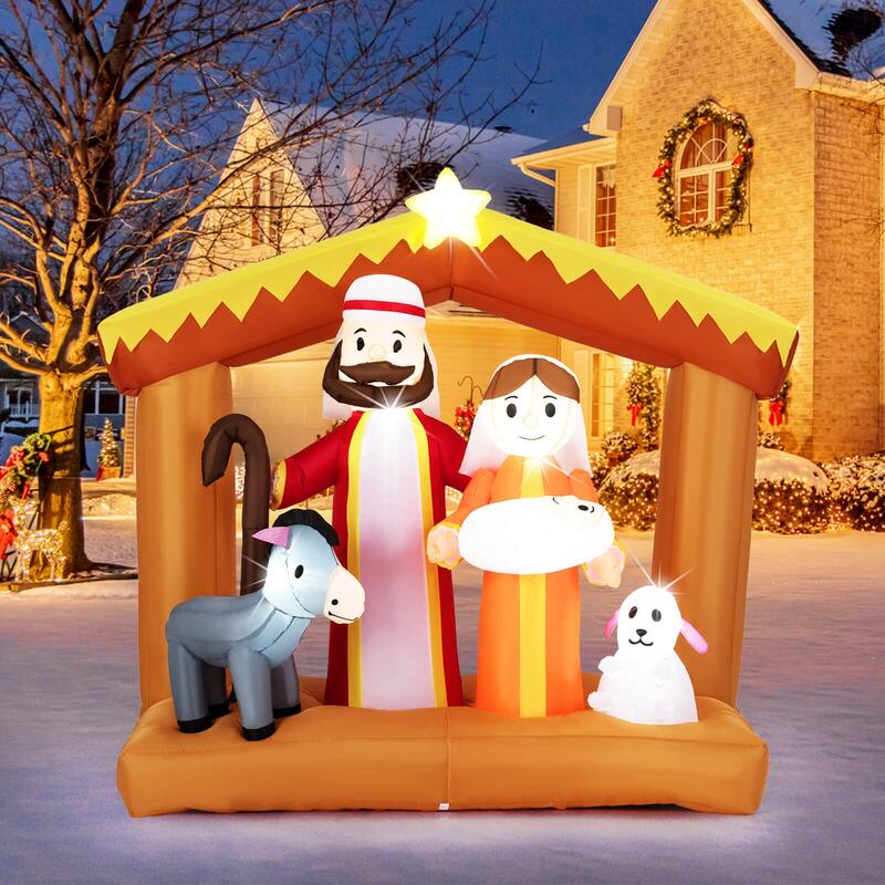 Costway 6 FT Christmas Inflatables Nativity Scene Decoration with - See Details - Multi-color