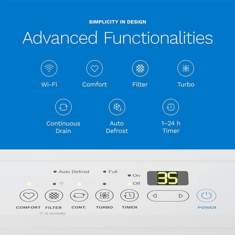 hOmeLabs 50 Pint Wi-Fi Dehumidifier for up to 7,000 Sq Ft Rooms (MAX 120 Pint at 95°F, 90% RH) - for Large Rooms and Basements