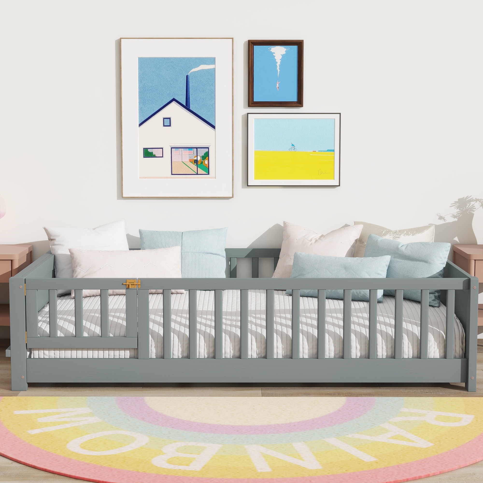 Twin Size Floor Bed – Built-in Book Rack & Door.