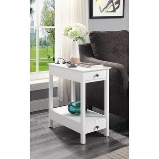 White Finish Accent Table with USB - Bed Bath & Beyond - 42605254