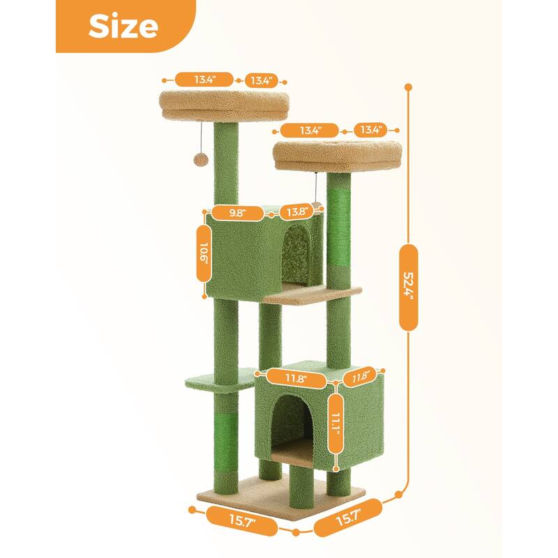52.4" Cute Cat Tree Tower with 2 Flower Padded Perches, 2 Condos & 2 Scratching Posts