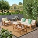 preview thumbnail 1 of 15, Grenada Outdoor 4-seat Acacia Sectional Sofa Set by Christopher Knight Home teak finish + beige cushion