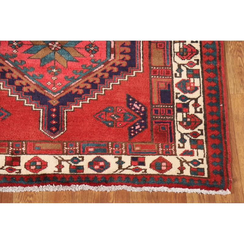 Geometric Ardebil Persian Vintage Runner Rug Handmade Wool Carpet - 3'7"x 10'7"