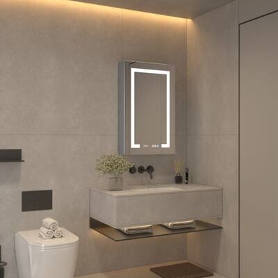 Lighted Medicine Cabinet 20 x 32 Inch, Recessed or Surface led Medicine Cabinet, Clock, Room Temp Display,Defog
