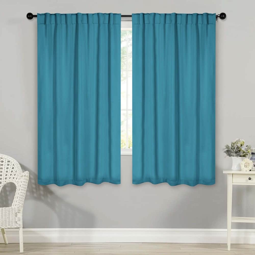 Superior Solid Machine Washable Room Darkening Blackout Curtains with Back Tabs, Set of 2