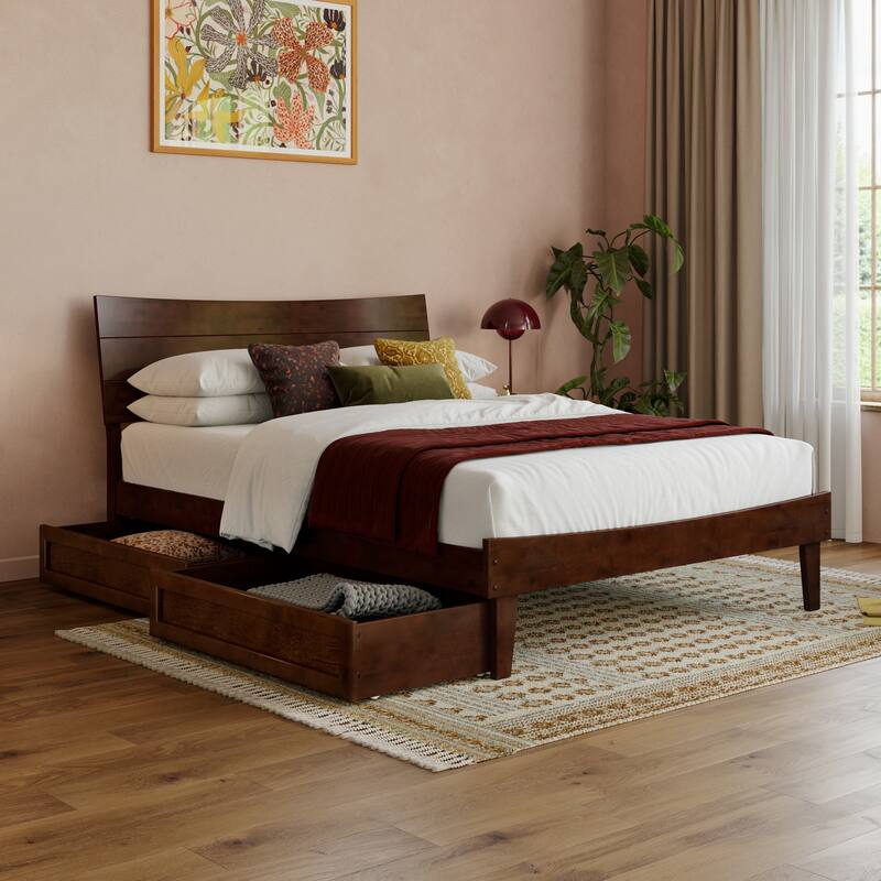 Phoenix Wood Platform Bed with Storage Drawers - Walnut - Full