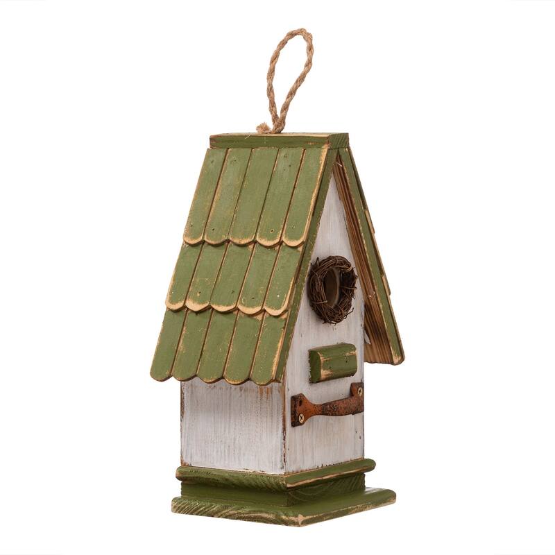 Glitzhome 10.75"H Solid Wood Green Roof Garden Hanging Birdhouse