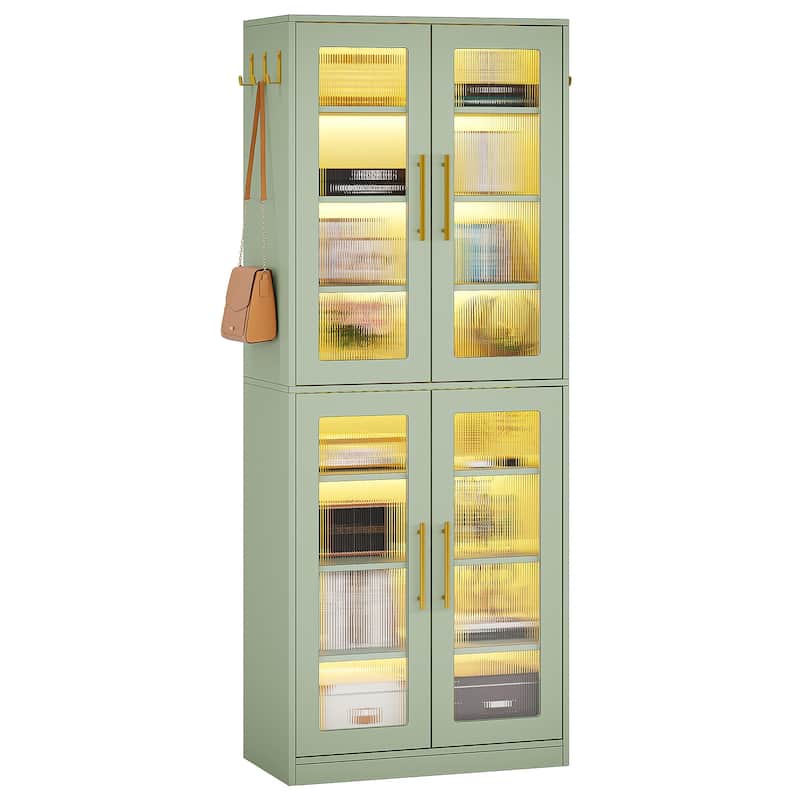 8-tier Modern Tall Bookcase Bookshelf with Doors and LED Light